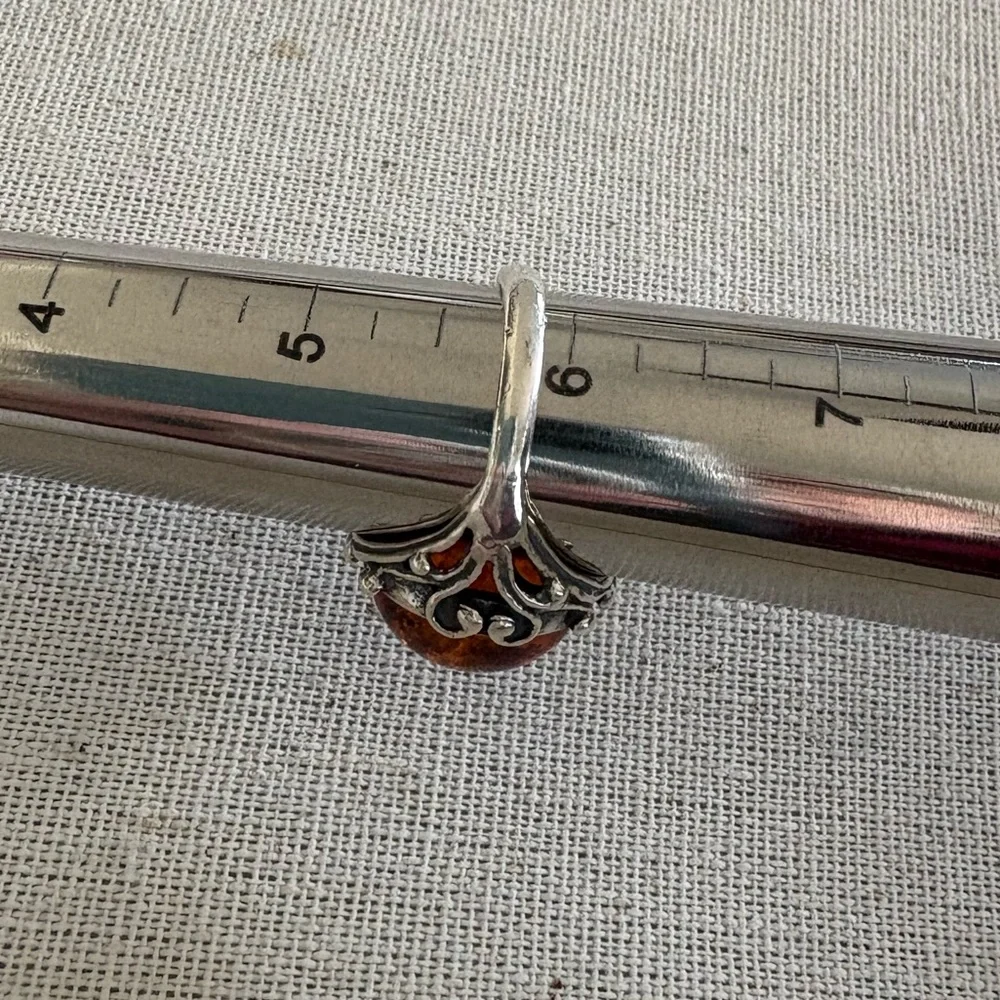 Sterling Silver and Amber Cabochon Bezel Set Ring